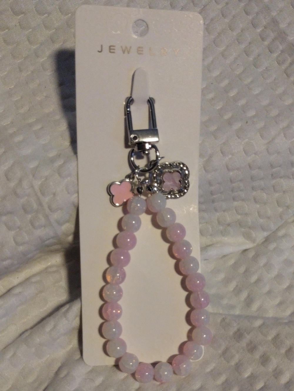 Pink Beaded Keychain Wristlet with Clover Charms - Picture 1 of 4